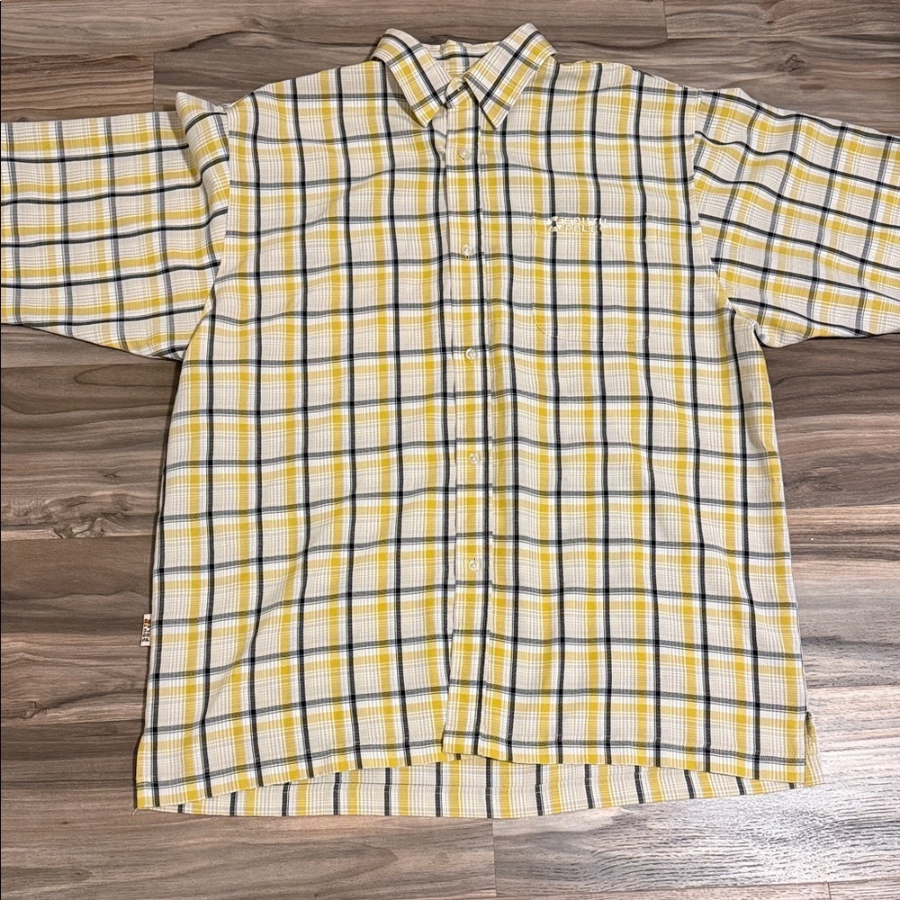 Southpole Y2K Button Up Shirt Men’s Sz. XL Yellow Black Plaid Short Sleeve